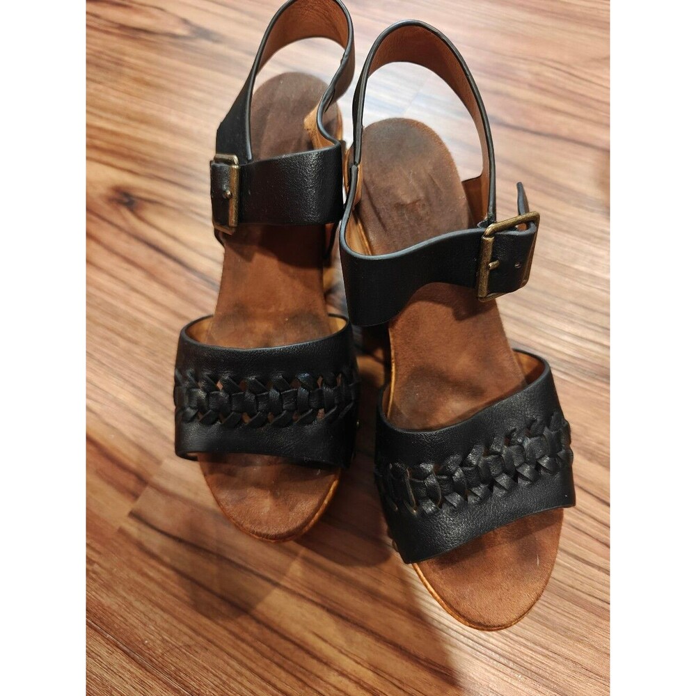 Cynthia Rowley Black Braided Leather Slingback Sandals